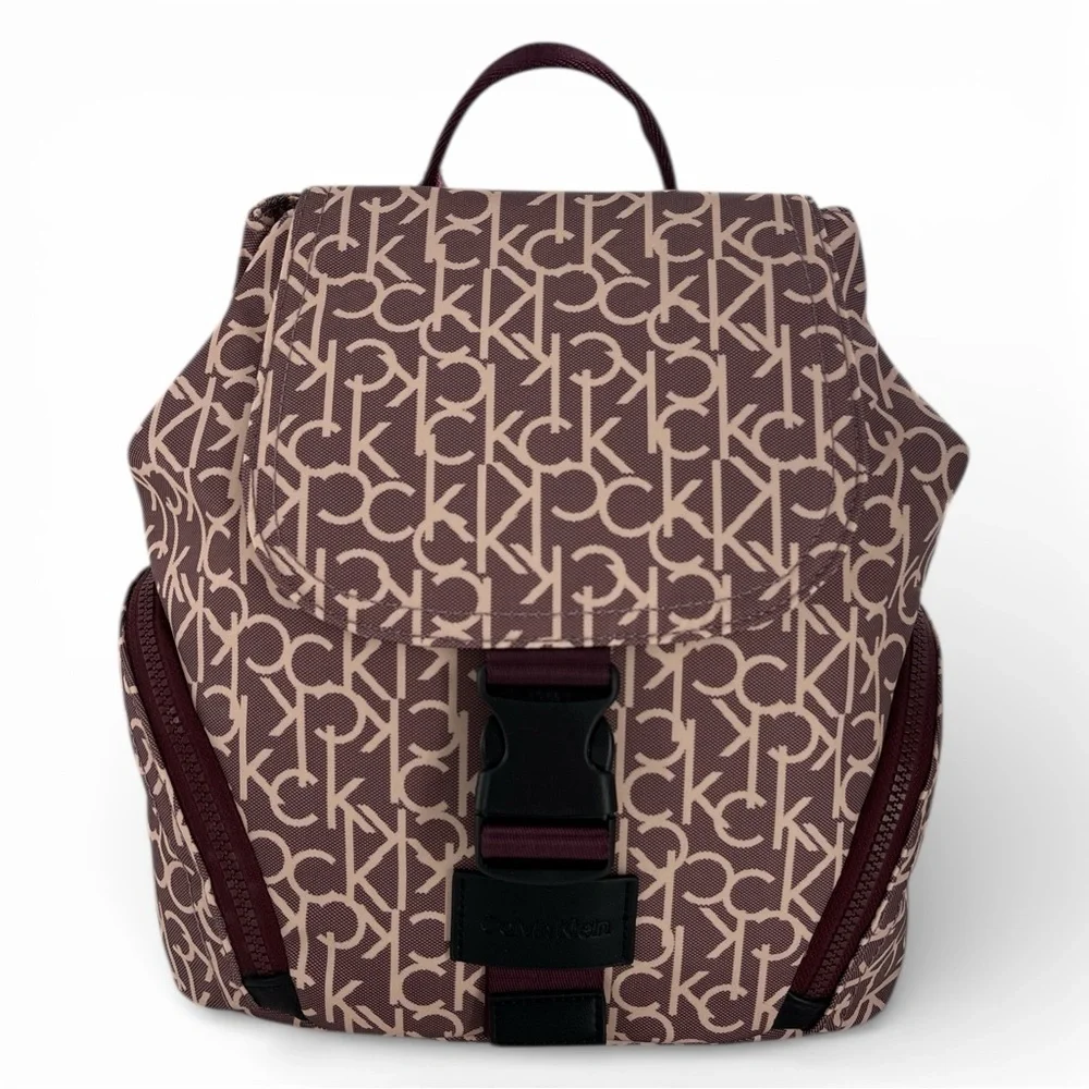 Calvin Klein Millie Signature Small Backpack Eggplant Blush Monogram Campus Bag